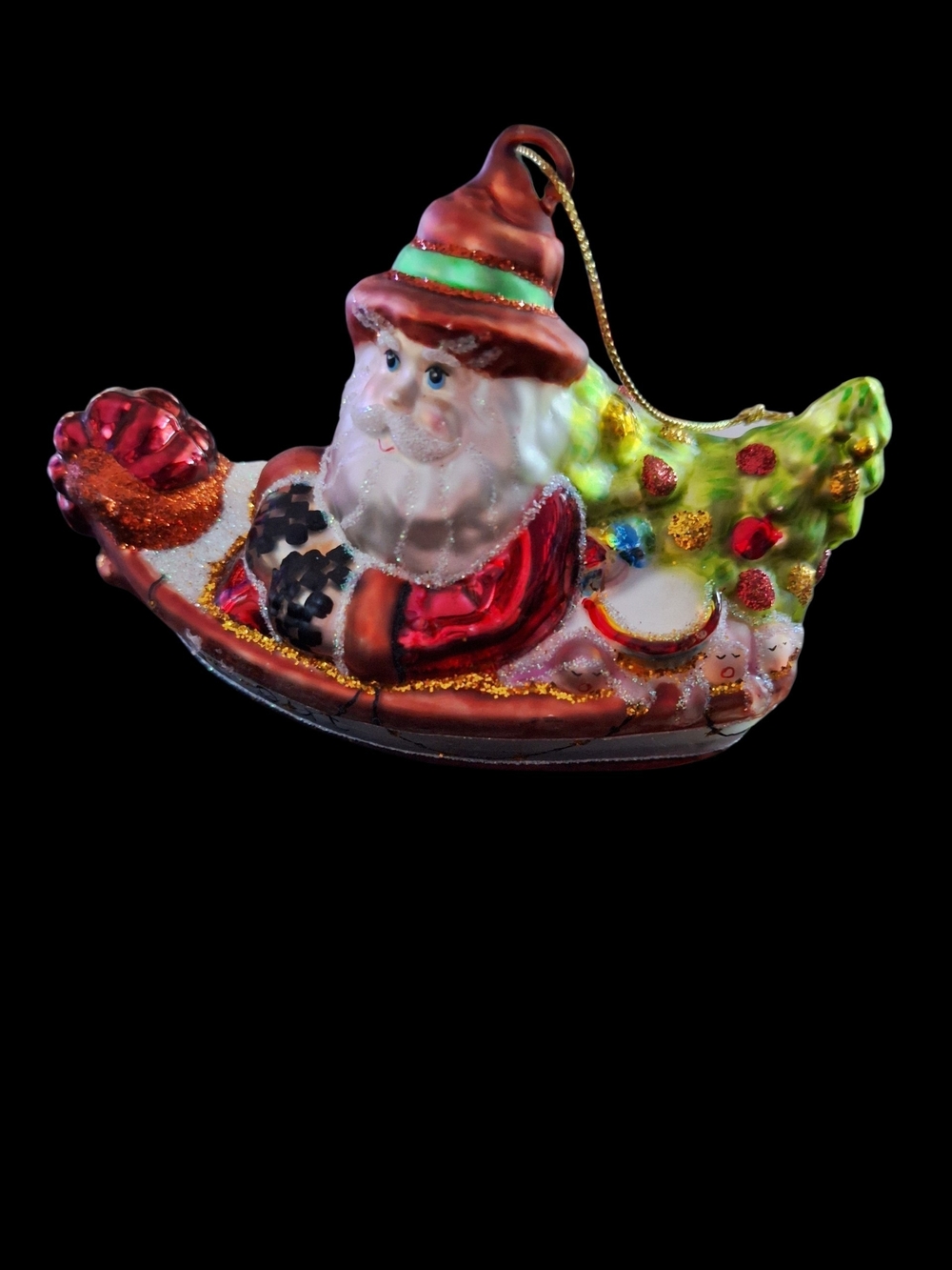 Holiday Peggy Abrams Santa with Christmas Tree Glass Ornament